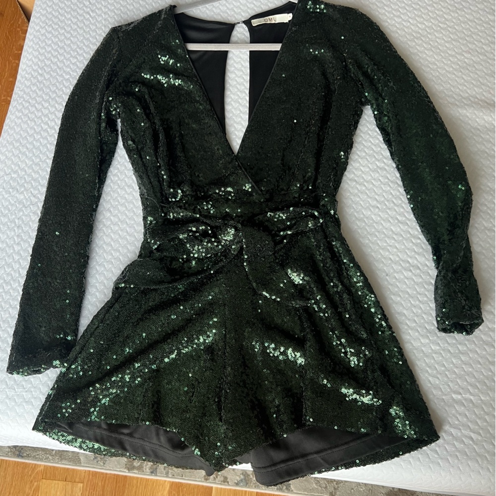 Urban Outfitters Dark Green Sequin Long Sleeve Dress